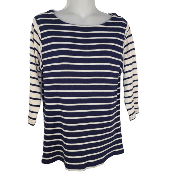 L.L. Bean Tops - LL Bean Womens Top Small Reg French Sailor Knit Blue Stripe 3/4 Sleeve Boatneck